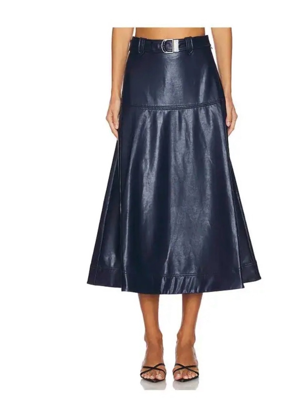 Jonathan Simkhai Navy Faux-Leather Midi Skirt